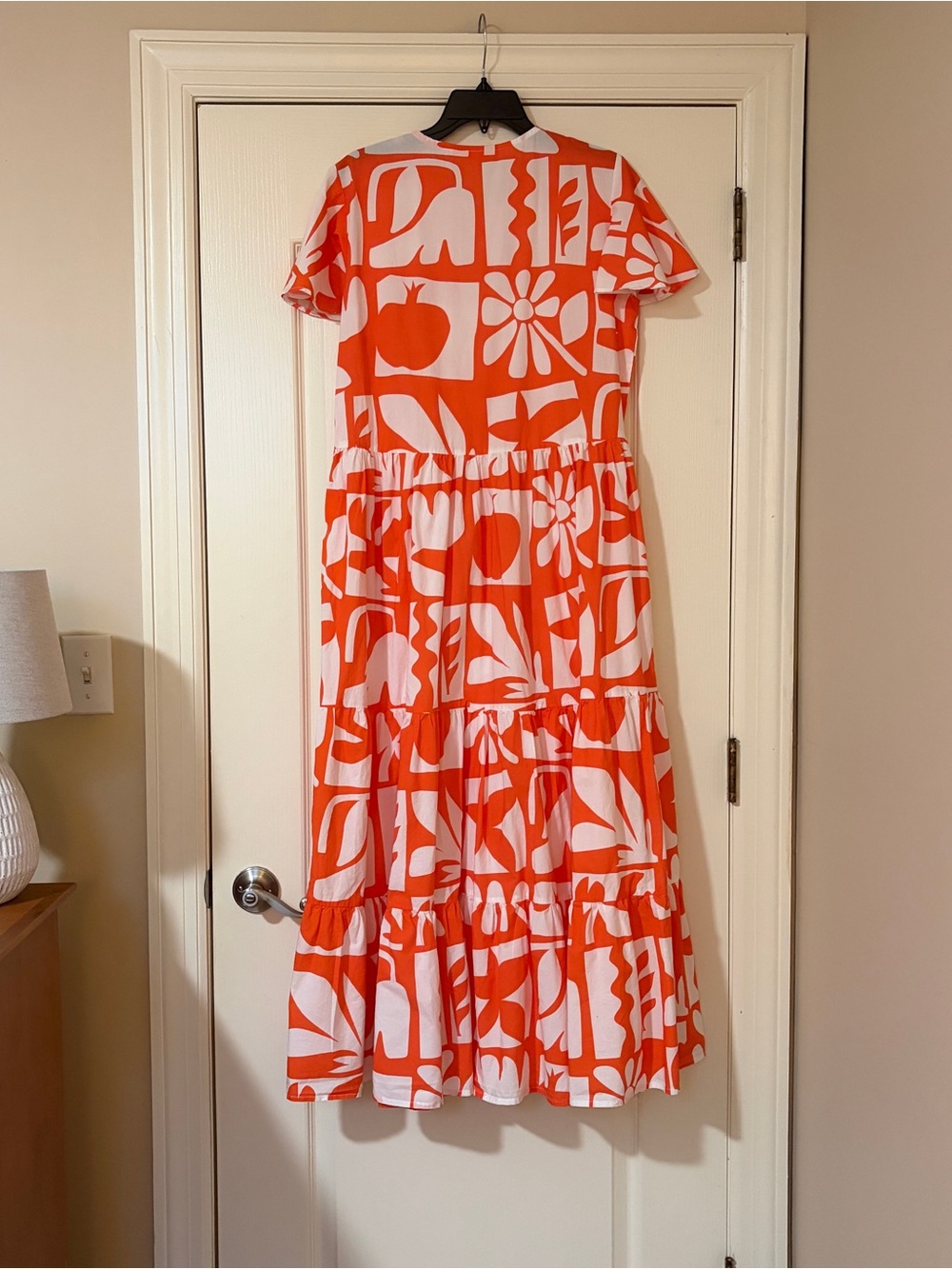 Women’s Orange & White Printed Tiered Dress - Picture 2 of 13